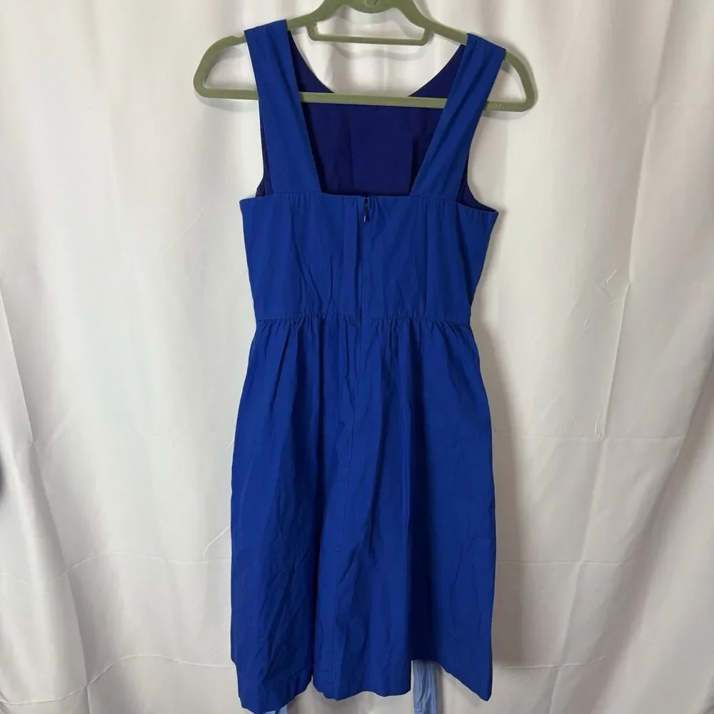 J.Crew A-line Sash Tie Brilliant Sapphire Blue Belted Cotton Size 4 Preppy